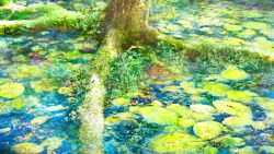  commentary day highres lily_pad nature no_humans original outdoors plant plant_focus plant_roots scenery tree water zaq_(pgvc4472) 