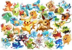  animal_focus anniversary beak bird blue_eyes blue_skin browt bulbasaur charmander chespin chikorita chimchar closed_eyes closed_mouth colored_sclera colored_skin cyndaquil eevee fangs fennekin fire firstsun_d flame-tipped_tail froakie fuecoco gecqua grookey highres holding holding_stick litten mudkip no_humans open_mouth orange_fur oshawott pikachu piplup pokemon pokemon_(creature) pokemon_day pokemon_focus pombon popplio quaxly red_eyes rowlet scorbunny smile snivy sobble sprigatito squirtle stick tail tepig tongue tongue_out torchic totodile treecko turtwig wings yellow_sclera 