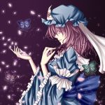  breasts butterfly cherry_blossoms ghost hat highres japanese_clothes mako1984 petals pink_eyes pink_hair saigyouji_yuyuko solo touhou 