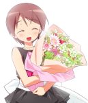  bouquet brown_hair chris_barkhorn christiane_barkhorn closed_eyes dress eyes_closed flower ootori_kei open_mouth short_hair smile solo strike_witches tonbi 