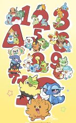  bird blue_eyes browt bulbasaur cat charmander chespin chikorita chimchar closed_eyes closed_mouth colored_sclera commentary_request cyndaquil eevee fangs fennekin fire froakie fuecoco gecqua grookey highres litten looking_at_viewer monkey mudkip no_humans one_eye_closed open_mouth orange_fur oshawott pikachu piplup pokemon pokemon_(creature) pokemon_focus pombon popplio quaxly rabbit red_eyes rowlet saki_pokeoekaki scorbunny smile snake snivy sobble sprigatito squirtle tepig tongue tongue_out torchic totodile treecko turtwig yellow_sclera 