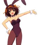  breasts bunny_ears bunny_girl bunnysuit cleavage hair_ribbon highres pantyhose photoshop ribbon short_hair suzumiya_haruhi suzumiya_haruhi_no_yuuutsu transparent_background 
