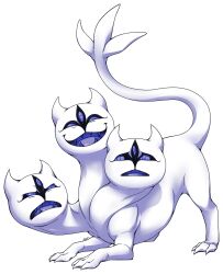  1girl 2019 2d blue_teeth clover_(deltarune) colored_teeth commentary creature deltarune deviantart_sample digital_media english_commentary extra_eyes female full_body horns image_sample monster multiple_heads nanobanana open_mouth sharp_teeth simple_background solo tail teeth top-down_bottom-up transparent_background utdr_(toby_fox) white_skin 