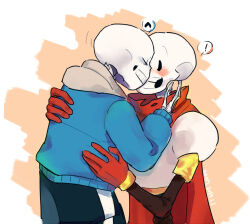  ! 2019 2boys 2d armor artist_name black_shorts blue_jacket blue_shorts brothers cape closed_eyes commentary dated digital_media duo english_commentary gloves grey_hood heart hollow_eyes hood hood_down hooded_jacket hug humanoid incest jacket kiss male male_focus male_only monster monster_boy multiple_boys open_clothes open_jacket orange_background papyrus_(undertale) red_cape red_gloves redrawn sans_(undertale) shirt shorts siblings single_vertical_stripe skeleton spoken_exclamation_mark spoken_heart striped_shorts teeth undead undertale utdr_(toby_fox) veah3 vertical-striped_clothes vertical-striped_shorts white_armor white_background white_shirt white_stripes 