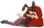 breasts bunny_ears bunny_girl bunnysuit cleavage hair_ribbon high_heels legs pantyhose ribbon shoes short_hair suzumiya_haruhi suzumiya_haruhi_no_yuuutsu transparent_background 