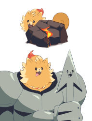 armor colored_tips cosplay doomer_(kirby) fangs greater_dog greater_dog_(cosplay) korosliszt multicolored_hair open_mouth orange_fur pokemon pokemon_ww pombon smile tongue tongue_out undertale utdr_(toby_fox) white_background