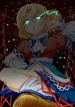  absurdres banderasu blonde_hair breasts from_below glowing glowing_eyes green_eyes highres mizuhashi_parsee open_mouth pointy_ears solo touhou 