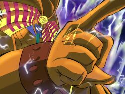  1boy aura broly_(dragon_ball_z) commentary_request dragon_ball dragon_ball_z duel_monster electricity exodia_the_forbidden_one highres m_s_paragus male_focus solo upper_body yu-gi-oh! 