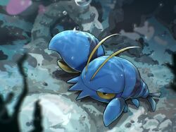  air_bubble blurry blurry_foreground bubble clauncher commentary_request korean_commentary no_humans pincers pokemon pokemon_(creature) pokemon_focus solo underwater wldud9_9 yellow_eyes 
