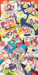  6+boys 6+girls absurdres ahoge akari_(pokemon) anniversary aqua_shorts arven_(pokemon) asymmetrical_bangs backwards_hat barry_(pokemon) baseball_cap beanie bede_(pokemon) bianca_(pokemon) black_hair black_vest blonde_hair blue_eyes blue_hair blue_hoodie blue_jacket blue_oak blue_overalls blue_shirt bow bow_hairband braid breasts brendan_(pokemon) brown_eyes brown_hair brown_jacket bulbasaur calem_(pokemon) cardigan charmander chase_(pokemon) cheren_(pokemon) chespin chikorita chimchar chueog closed_eyes closed_mouth coat collared_shirt commentary cyndaquil dark-skinned_female dark_skin denim denim_shorts donut_hair_bun double_bun dress eevee elaine_(pokemon) elio_(pokemon) ethan_(pokemon) eyewear_on_headwear fennekin florian_(pokemon) freckles froakie fuecoco galaxy_expedition_team_survey_corps_uniform game_boy game_boy_advance gladion_(pokemon) glasses gloria_(pokemon) green_eyes green_hair green_hat green_jacket grey_cardigan grey_eyes grey_hat grookey hair_between_eyes hair_bun hair_ornament hairband hairclip handheld_game_console harmony_(pokemon) hat hat_bow hau_(pokemon) headscarf high_ponytail highres hikari_(pokemon) hilbert_(pokemon) hilda_(pokemon) holding holding_pokedex hood hooded_cardigan hoodie hop_(pokemon) jacket juliana_(pokemon) kris_(pokemon) leaf_(pokemon) lida_(pokemon) lillie_(pokemon) litten long_hair long_sleeves looking_at_viewer lucas_(pokemon) lyra_(pokemon) marnie_(pokemon) may_(pokemon) mudkip multicolored_hair multiple_boys multiple_girls n_(pokemon) naranja_academy_school_uniform nate_(pokemon) naveen_(pokemon) necktie nemona_(pokemon) new_nintendo_3ds nintendo nintendo_3ds nintendo_ds nintendo_ds_lite nintendo_switch nintendo_switch_2 nintendo_switch_lite on_shoulder one_eye_closed open_clothes open_jacket open_mouth open_vest orange_jacket orange_necktie orange_shorts orange_vest oshawott overalls pants paxton_(pokemon) penny_(pokemon) pikachu pink_dress pink_hat pink_shirt piplup pokedex pokemon pokemon_(creature) pokemon_bw pokemon_bw2 pokemon_dppt pokemon_frlg pokemon_gsc pokemon_hgss pokemon_legends:_arceus pokemon_legends:_z-a pokemon_lgpe pokemon_on_shoulder pokemon_oras pokemon_rgby pokemon_rse pokemon_sm pokemon_sv pokemon_swsh pokemon_usum pokemon_xy ponytail popplio purple_coat purple_necktie quaxly raglan_sleeves red_(pokemon) red_hair red_hat red_jacket red_shirt rei_(pokemon) ribbon rosa_(pokemon) round_eyewear rowlet scarf school_uniform scorbunny selene_(pokemon) serena_(pokemon) shauna_(pokemon) shirt short_hair short_sleeves shorts sidelocks silver_(pokemon) sleeveless sleeveless_shirt smile snivy sobble spiky_hair sprigatito squirtle striped_clothes striped_hat striped_shirt sunglasses tam_o'_shanter taunie_(pokemon) tepig torchic totodile treecko turtleneck turtleneck_jacket turtwig twintails two-tone_hair untranslatable_commentary urbain_(pokemon) uva_academy_school_uniform vest victor_(pokemon) visor_cap wally_(pokemon) white-framed_eyewear white_hat white_headscarf white_shirt wristband yellow_bag yellow_hat yellow_shirt yellow_vest 