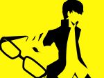  glasses moriririnn narukami_yuu persona persona_4 seta_souji short_hair silhouette simple_background solo yellow 