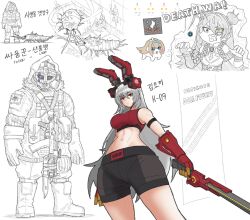  2boys 3girls animal_ears breasts creature darture_(girls'_frontline_2) doro_(nikke) elid_(girls'_frontline) frozen gas_mask giant_insect girls'_frontline_2:_exilium girls_frontline highres krolik_(girls'_frontline_2) mask monster multiple_boys multiple_girls rabbit_ears red_eyes suomi_(girls'_frontline) suomi_(girls'_frontline_2) sword user_xmfv3428 varjagers_(girls'_frontline_2) weapon white_background white_hair winter_uniform 