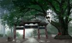  east_asian_architecture mugon no_humans oriental_umbrella paifang park path puddle scenery torii tree umbrella 