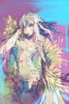  colored_eyelashes eyelashes feathers goose_h grey_eyes hair_feathers harpy monster_girl mouse original solo white_hair wings 