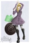  bangs blonde_hair blue_eyes blunt_bangs boots bunny_ears candy checkered checkered_legwear highres hood lollipop mochi.f original oversized_object pantyhose pixiv_fantasia pixiv_fantasia_5 swirl_lollipop 