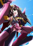  bibi brown_hair fang_lin_yin green_eyes hair_ribbon hairband huang_lingyin infinite_stratos long_hair mecha_musume open_mouth ribbon shenlong solo twintails 