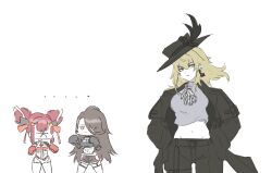  3girls blonde_hair boxing_gloves brown_hair cz75_(girls'_frontline) earrings faye_(girls'_frontline_2) girls'_frontline_2:_exilium girls'_frontline_neural_cloud girls_frontline green_eyes jewelry magnhilda_(neural_cloud) multiple_girls muscular muscular_female red_hair sextans_(girls'_frontline_2) single_earring user_xmfv3428 white_background yellow_eyes 