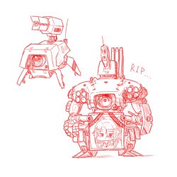  1girl angelia_(girls'_frontline) cannon death dinergate_(girls'_frontline) girls_frontline highres holding holding_picture_frame mecha paradeus picture_frame robot tagme user_xmfv3428 white_background 