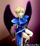  angel_wings black_wings blonde_hair breasts breath_of_fire breath_of_fire_ii legs nina_(breath_of_fire_ii) sitting wings 