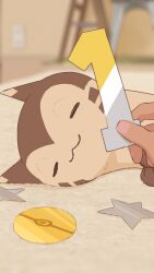 1other blurry blurry_background countdown ferret furret highres ladder official_art poke_ball pokemon pokemon_(creature) pokemon_day sleeping sticker 