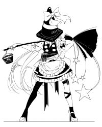  1girl absurdres apron bow braid broom commentary_request facing_viewer frilled_skirt frills full_body hair_bow highres housulu kirisame_marisa leg_ribbon long_hair puffy_short_sleeves puffy_sleeves ribbon short_sleeves side_braid single_braid skirt solo star_(symbol) test_tube thigh_strap touhou traffic_cone traffic_cone_on_head very_long_hair vest waist_apron 