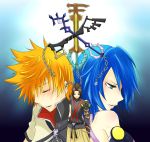  bare_shoulders blonde_hair blue_eyes blue_hair brown_hair closed closed_eyes eyes genkisi hakama japanese_clothes keyblade kingdom_hearts kingdom_hearts_birth_by_sleep terra_(kingdom_hearts) ventus 