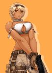  athletic bandeau belt blonde_hair blush breasts cleavage cleavage_cutout collar dark_skin digital_camouflage fingerless_gloves gloves gun handgun highres holster large_breasts m1911 midriff military orange_eyes original pistol real_xxiii real_xxiii's_dark_skinned_girl shiny shiny_skin short_hair solo sunglasses thigh_holster thigh_strap trigger_discipline tubetop unzipped weapon zipper 