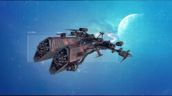  3d advanced_ship_(eve_online) after_effects_(medium) autodesk_3ds_max_(medium) blue_background brutor_tribe_(eve_online) cannon combat_ship_(eve_online) commentary english_commentary eve_online flying frigate_(eve_online) highres military_vehicle outdoors planet realistic rifter_(eve_online) science_fiction signature sky space spacecraft spacecraft_turret star_(sky) starry_sky swp vehicle_focus 