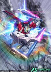  bettle_(b_s_a_n) company_name copyright_name dual_wielding foreshortening full_body glowing glowing_eyes gundam gundam_arsenal_base holding mecha mecha_focus motion_lines official_art robot sword_impulse_gundam 