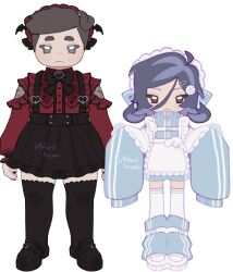  1boy 1other :3 ahoge alternate_costume angel_martinez animal_ears animification b4stardkeeper bow clinical_trial_(game) commentary crossdressing crossdressing_(mtf) deformed dog_boy dog_ears english_commentary full_body hair_ornament hairband hairclip head_wings heart highres jersey_maid jirai_kei lee_smith leg_warmers maid rabbit_ears shoes shorts skirt sleeves_past_fingers sleeves_past_wrists standing suspender_skirt suspenders tenshi_kaiwai thigh-highs tsurime unconventional_maid wings 