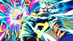  1boy absurdres aka_nobodyy bodysuit boku_no_hero_academia clenched_hand cowboy_shot glowing glowing_eyes green_bodysuit green_eyes green_hair highres incoming_attack incoming_punch midoriya_izuku punching short_hair solo 