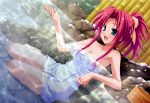  bath blush cleavage green_eyes hairclip highres hinata_mutsuki impossible_towel naked_towel onsen pia_carrot pia_carrot_(series) pia_carrot_e_youkoso!!_g.p. pink_hair red_hair sato_hina satou_hina scan snow towel wallpaper 