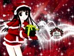  1girl christmas coat fruits_basket gloves honda_tohru present santa_hat wallpaper 