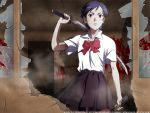  blood blood+ blood_(anime) glass highres katana otonashi_saya red_eyes school school_uniform short_hair sword wallpaper weapon 
