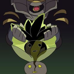  2others blank_eyes dusknoir ghost giving_up_the_ghost gradient_background green_background multiple_others oddish pokemon pokemon_(creature) red_eyes saboteri_(savot) yellow_eyes 