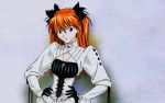  artbook blue_eyes corset cross earrings fukano_youichi gloves gothic gothic_lolita hands_on_hips highres jewelry lolita_fashion long_hair necklace neon_genesis_evangelion orange_hair souryuu_asuka_langley twintails wallpaper widescreen 