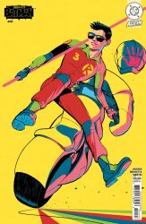  1boy absolute_batman absolute_dc batman_(series) comic_cover cover cover_page dc_comics highres javier_rodriguez male_focus motor_vehicle motorcycle on_motorcycle robin_(dc) round_eyewear solo sunglasses superhero_costume tim_drake 