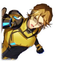  1boy armor brown_eyes brown_hair clenched_hand facial_hair game_cg gloves goatee happy_elements helios_rising_heroes jay_kidman looking_at_viewer male_focus non-web_source official_art open_mouth solo teeth transparent_background upper_body 