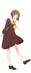  1girl :d arms_behind_back bob_cut brown_dress brown_hair brown_shoes dress full_body hasu_no_sora_school_uniform highres iizuka_haruko inverted_bob kachimachi_kosuzu link!_like!_love_live! loafers long_sleeves looking_at_viewer love_live! medium_dress neckerchief official_art open_mouth pink_eyes pleated_dress sailor_collar sailor_dress school_uniform shoes short_hair simple_background smile socks solo standing tachi-e transparent_background white_sailor_collar white_socks winter_uniform yellow_neckerchief 
