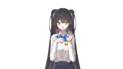  1girl black_hair black_skirt blue_bow blue_bowtie bow bowtie highres kang_so-yeon_(killing_magician) killing_magician non-web_source simple_background skirt solo transparent_background twintails white_skirt yellow_eyes 