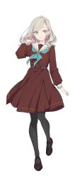  1girl aqua_neckerchief black_pantyhose black_shoes blue_eyes brown_dress ceras_yanagida_lilienfeld closed_mouth dress full_body grey_hair hair_ribbon hasu_no_sora_school_uniform highres iizuka_haruko link!_like!_love_live! long_sleeves looking_at_viewer love_live! mary_janes medium_dress neckerchief official_art pantyhose pink_ribbon pleated_dress ribbon sailor_collar sailor_dress school_uniform shoes simple_background smile solo standing transparent_background white_sailor_collar winter_uniform 