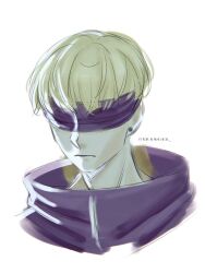  1boy blind blindfold blindfold_mask blonde_hair boruto:_naruto_next_generations boruto:_two_blue_vortex boruto_(series) close-up colored_blindfold commentary earrings highres hood hoodie izangel jacket jewelry mask messy_hair naruto_(series) pale_skin portrait purple_hood purple_hoodie purple_jacket simple_background solo white_background yamanaka_inojin 