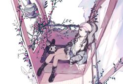  1girl baseball_cap black_eyes black_fur black_shoes black_vest blue_eyes brown_hair denim denim_shorts emolga flower full_body hat high_ponytail hilda_(pokemon) long_hair looking_at_viewer minccino open_clothes open_vest pink_flower pink_rose pokemon pokemon_(creature) pokemon_black_and_white ponytail rose shirt shoes shorts sidelocks sigilyph simple_background sitting vest white_background white_fur white_shirt zui_fz 