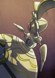  1girl commentary_request from_side gradient_background magearna pokemon pokemon_(creature) rayman_limbs saboteri_(savot) solo 