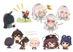  >_< 2boys 5girls :d :o ^_^ anger_vein angry antenna_hair aqua_hair arms_behind_back bird black_hair black_hat blonde_streaks blue_hair blue_shirt braid braided_hair_rings bright_pupils brown_coat brown_dress brown_eyes brown_hair brown_jacket chibi chibi_only chili_pepper china_dress chinese_clothes chinese_hairpin clenched_hand closed_eyes coat commentary covering_own_mouth crane_(animal) crescent crescent_hair_ornament crossed_arms crying dress earrings english_commentary english_text eyelashes facing_away ferrylady_(genshin_impact) flower from_behind fur_trim genshin_impact glasses gradient_hair hair_between_eyes hair_bun hair_ornament hair_rings hair_stick hairclip hat hat_flower high_ponytail hu_tao_(genshin_impact) jacket jewelry kuji-in long_hair long_sleeves looking_at_another low_ponytail lu_weng_(genshin_impact) mountain_shaper_(genshin_impact) multicolored_hair multiple_boys multiple_girls notice_lines old old_man open_mouth plum_blossoms ponytail porkpie_hat red-framed_eyewear red_eyes red_flower shaded_face shirt short_hair sidelocks simple_background single_earring single_hair_bun single_hair_streak sleeveless sleeveless_dress smile sneezing streaked_hair streaming_tears sweatdrop tassel tassel_earrings tears trembling twintails u_u upper_body v-shaped_eyebrows vest white_background white_hair white_pupils white_vest wide_sleeves xerin_art xiangling_(genshin_impact) xianyun_(genshin_impact) yellow_dress yellow_eyes zhongli_(genshin_impact) zibai_(genshin_impact) 