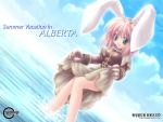  animal_ears bunny_ears ishihara_masumi laughing pink_hair ragnarok_online short_hair wallpaper water 