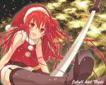  garter_belt legs long_hair mizuki_makoto red_eyes red_hair santa_costume shakugan_no_shana shana sword thighhighs weapon 