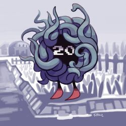  full_body grass monochrome_background no_humans pokemon pokemon_(creature) pokemon_red/green/blue/yellow saboteri_(savot) shore signature solo tangela 
