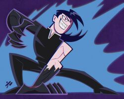  1boy black_hair cartoon_network dual_persona fullmetal_alchemist greed_(fma) highres ling_yao long_hair male_focus motonoato ponytail sharp_teeth smile solo split_theme teeth toon_(style) 