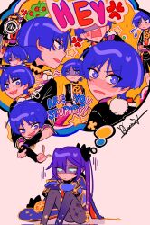  1boy 1girl anger_vein annoyed aqua_eyes arm_on_knee armor artist_name averting_eyes black_bow black_gloves black_kimono black_ribbon black_shorts black_sleeves blue_hat blue_leotard blue_sleeves blunt_bangs blush_stickers bodystocking bow bright_pupils choppy_bangs clenched_hands closed_eyes closed_mouth crescent crescent_hat_ornament crossed_arms detached_sleeves elbow_gloves english_text eyeliner facing_viewer false_smile flying_sweatdrops furrowed_brow genshin_impact gloves gold gold_trim hair_between_eyes hair_bow hand_on_own_arm hand_up hat hat_ornament hat_ribbon head_out_of_frame high_contrast highleg highleg_leotard highres japanese_armor japanese_clothes juban kimono kote kurokote l_hand layered_sleeves leotard long_hair looking_at_another looking_back looking_down looking_to_the_side makeup mitsudomoe_(shape) mona_(genshin_impact) multiple_expressions notice_lines o-ring open_hand open_mouth oriana0w0 pom_pom_(clothes) ponytail_holder purple_hair purple_rope purple_sash purple_sleeves raised_eyebrow red_eyeliner red_kimono red_sash ribbon rope salad sash scaramouche_(genshin_impact) shaded_face shimenawa short_sleeves shorts sidelocks signature single_sode sitting smile speech_bubble spoken_character spoken_squiggle squiggle star_(symbol) star_hat_ornament star_print swept_bangs teeth tomoe_(symbol) triangle_mouth twintails unworn_hat unworn_headwear violet_eyes white_background white_kimono white_pupils white_rope witch_hat 